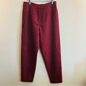 SISSY ME Sz L 100% Wool  Herringbone Stripe Red Wine Colourway Tapered Leg Pants